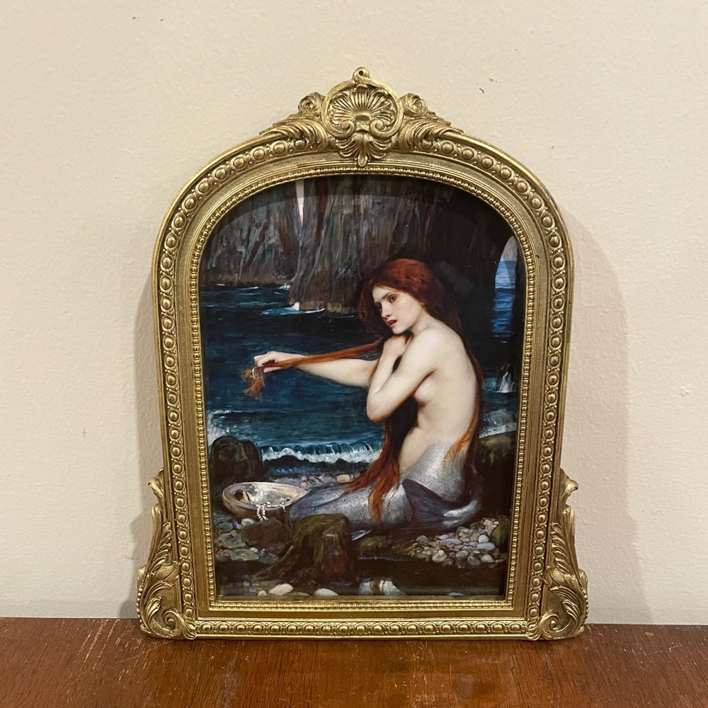 A Mermaid (1900) John William Waterhouse 7.5x9 Ornate Gold Framed Art Print